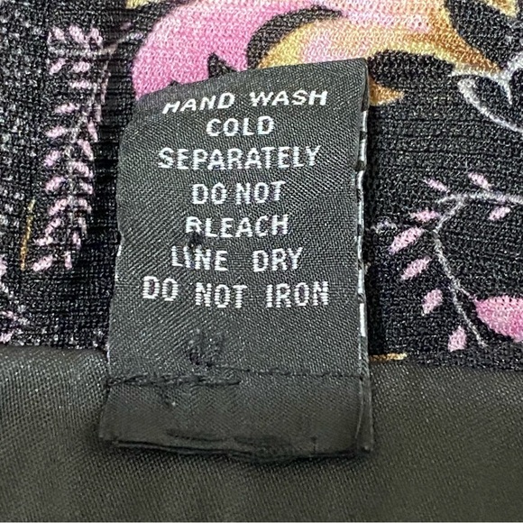 INC Black Floral Paisley Ruffle Blouse Boho Whimsigoth Button Front 1X - Picture 4 of 5